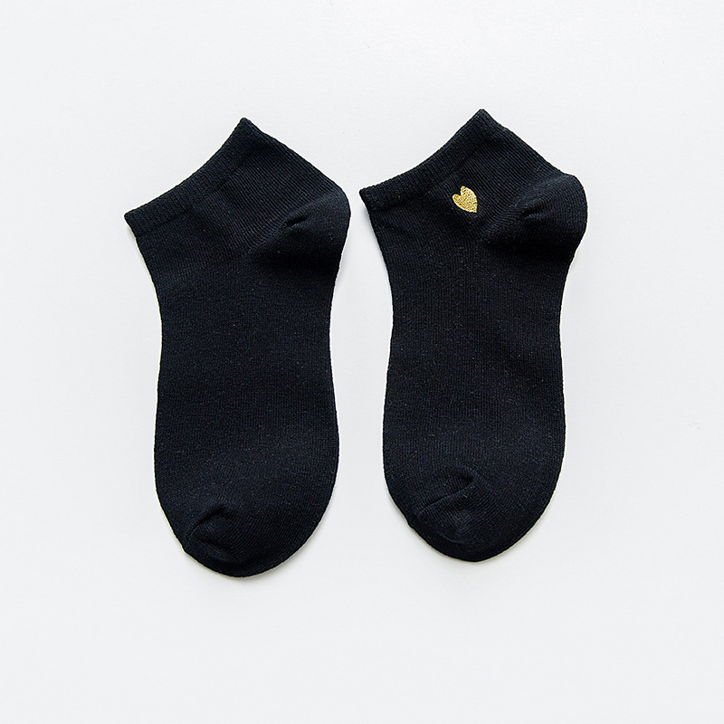 Shallow Mouth Love Embroidery Female Korea Socks Absorb Sweat Socks Spring And Summer Candy Color Cotton Socks